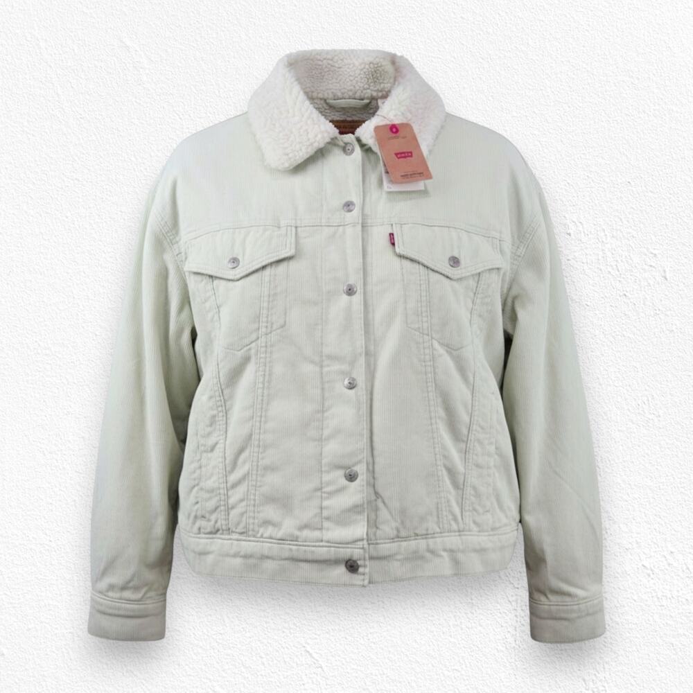 Levi's Baby Baggy Light Green Corduroy Sherpa Crop Trucker Jacket Size 2X NWT
